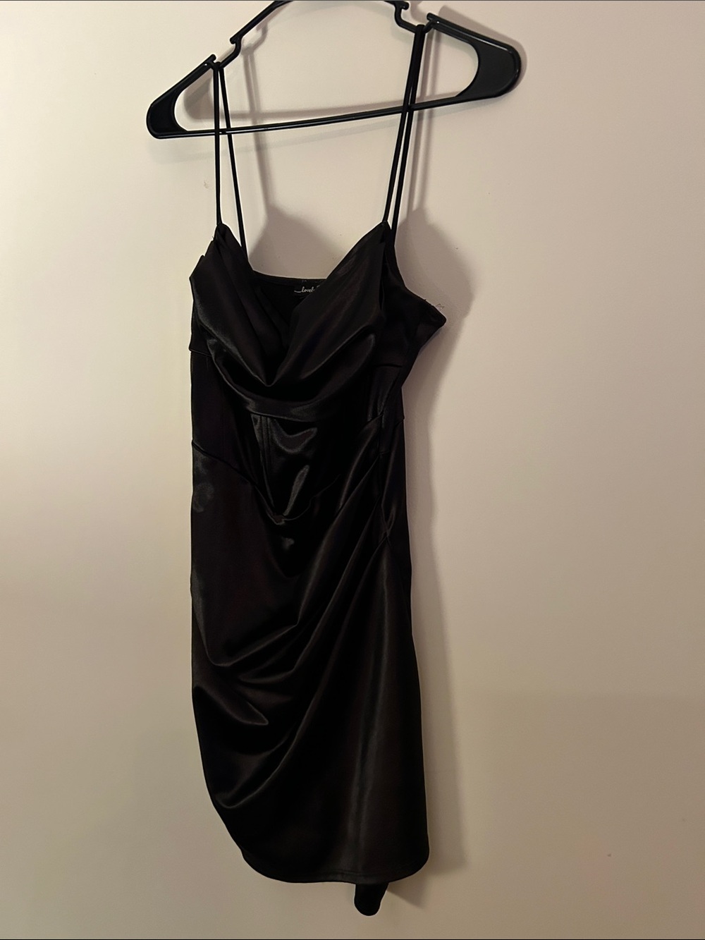 Lovely Day Black Satin Cowl Mini Dress